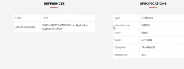 Vision Metron Front Hydration System V0189